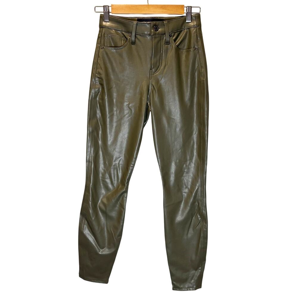 Veronica Beard Debbie Ankle Skinny Olive Faux-Leather Pant - size 24